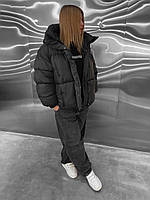 Жіночий зимовий пуховик чорний оверсайз