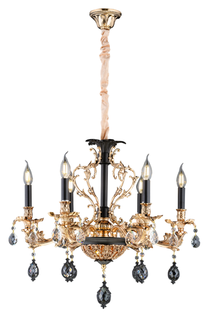 Люстра-свічка з кришталевими підвісками 6 ламп Е14 метал золото/чорний 63х115 см