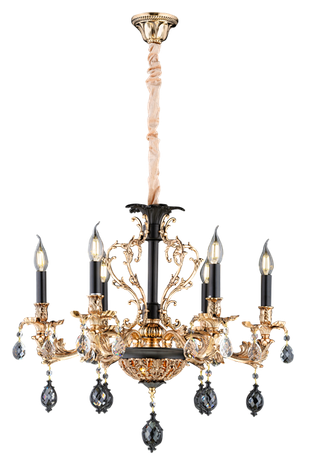 Люстра-свічка з кришталевими підвісками 6 ламп Е14 метал золото/чорний 63х115 см, фото 1