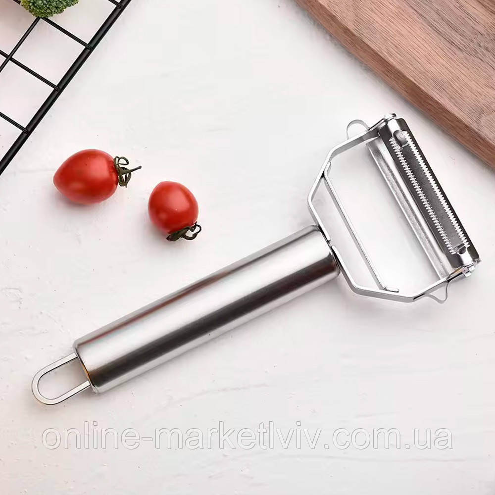 Двостроння овочечистка 4-в-1 з нержавійки (18см) / Шатківниця для овочів / Ніж для очищення / Ніж-економка, фото 1