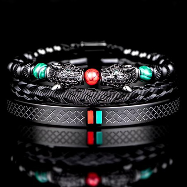Браслет чоловічий сталевий IMPERIAL BLACK із нержавіючої медичної сталі чорний комплект