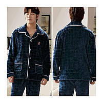 Піжама чоловіча Lesko CK-219 Dark Blue 3XL сорочка з довгим рукавом і штанами тепла 1 шт., фото 3