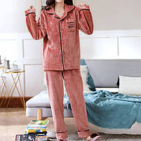 Жіноча піжама Lesko CK-504 Peach M сорочка з довгим рукавом і штанами тепла 5 шт., фото 2