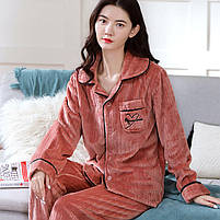 Жіноча піжама Lesko CK-504 Peach M сорочка з довгим рукавом і штанами тепла 5 шт., фото 3
