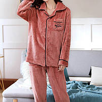 Жіноча піжама Lesko CK-504 Peach M сорочка з довгим рукавом і штанами тепла 5 шт., фото 4