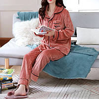 Жіноча піжама Lesko CK-504 Peach M сорочка з довгим рукавом і штанами тепла 5 шт., фото 5