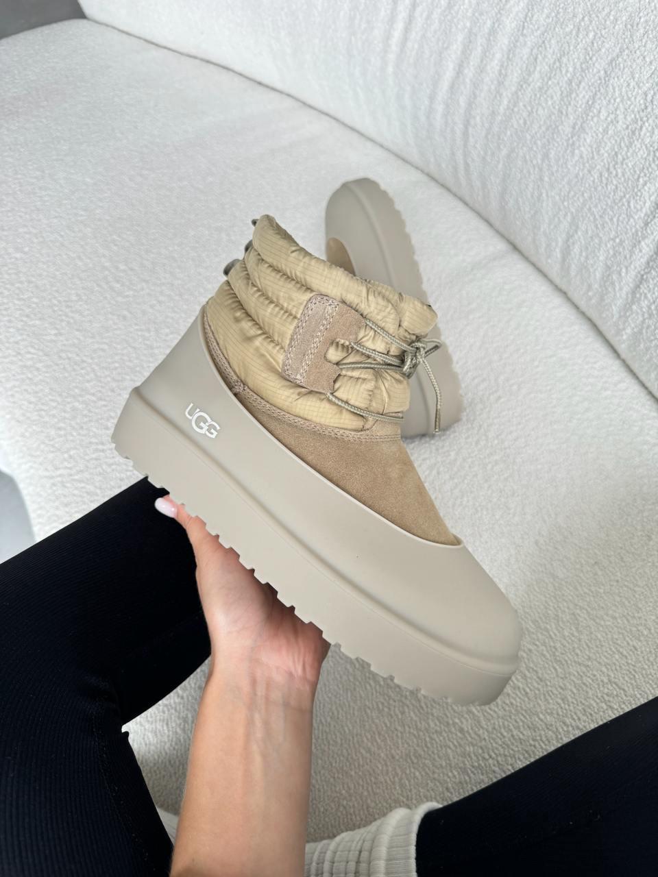 Зимові Черевики UGG Classic Mini Lace-Up Beige | бежеві на шнурівці, розміри 36–45 (унісекс)