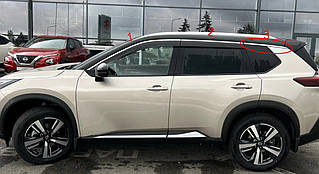 Дефлектори вікон із хром молдингом (вітровики) Nissan Xtrail T33 2021- 6 шт. (FLY)