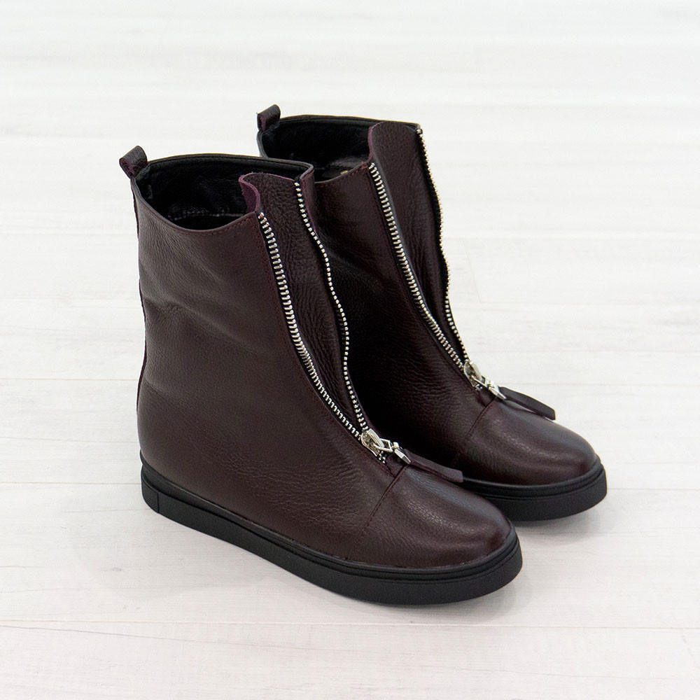 Сезонні бордові черевики з хутром 40 розмір маломірні Woman's heel із натуральної шкіри - фото 6 - id-p446732788