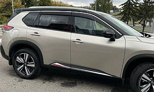 Дефлектори вікон із хром молдингом (вітровики) Nissan Xtrail T33 2021- (FLY)