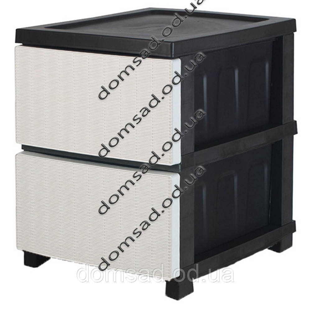 Комод пластиковий "Ротанг" 2 яруси 46*43*34см, R-Plastic, чорно-білий