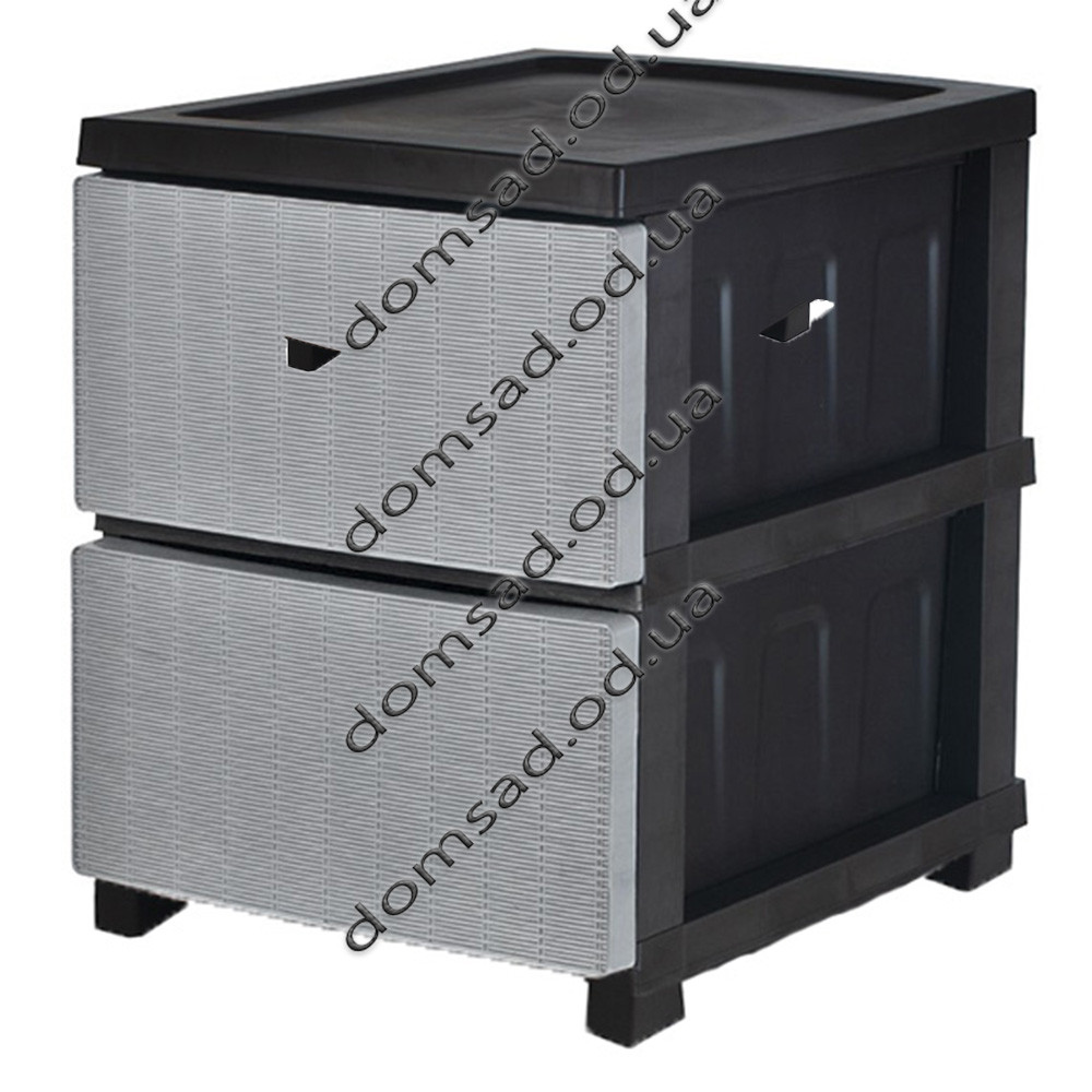 Комод пластиковий "Ротанг" 2 яруси 46*43*34см, R-Plastic, чорно-сірий