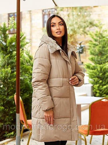 Женская оверсайз куртка осенняя/зимняя с мехом.Курточка удлиненная из ...