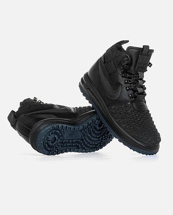 Чоловічі зимові кросівки Nike Lunar Force 1 Duckboot '17 Black Найк Лунар Форс чорні високі з хутром зима В'єтнам, фото 1