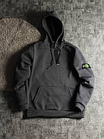 Зимова толстовка чоловіча Stone Island тепла з начосом кофта худи стон айленд графіт