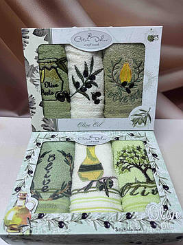 Набір махрових кухонних рушників в подарунковій коробці 3 шт 30/50 см натуральні бавовняні якісні Туреччина