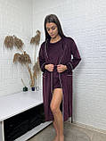 Жіночий велюровий халат з шалевим комірцем на запах колір бордо, фото 3