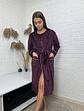 Жіночий велюровий халат з шалевим комірцем на запах колір бордо, фото 4