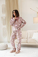 Жіноча тепла махрова піжама капучино-сердечки 42