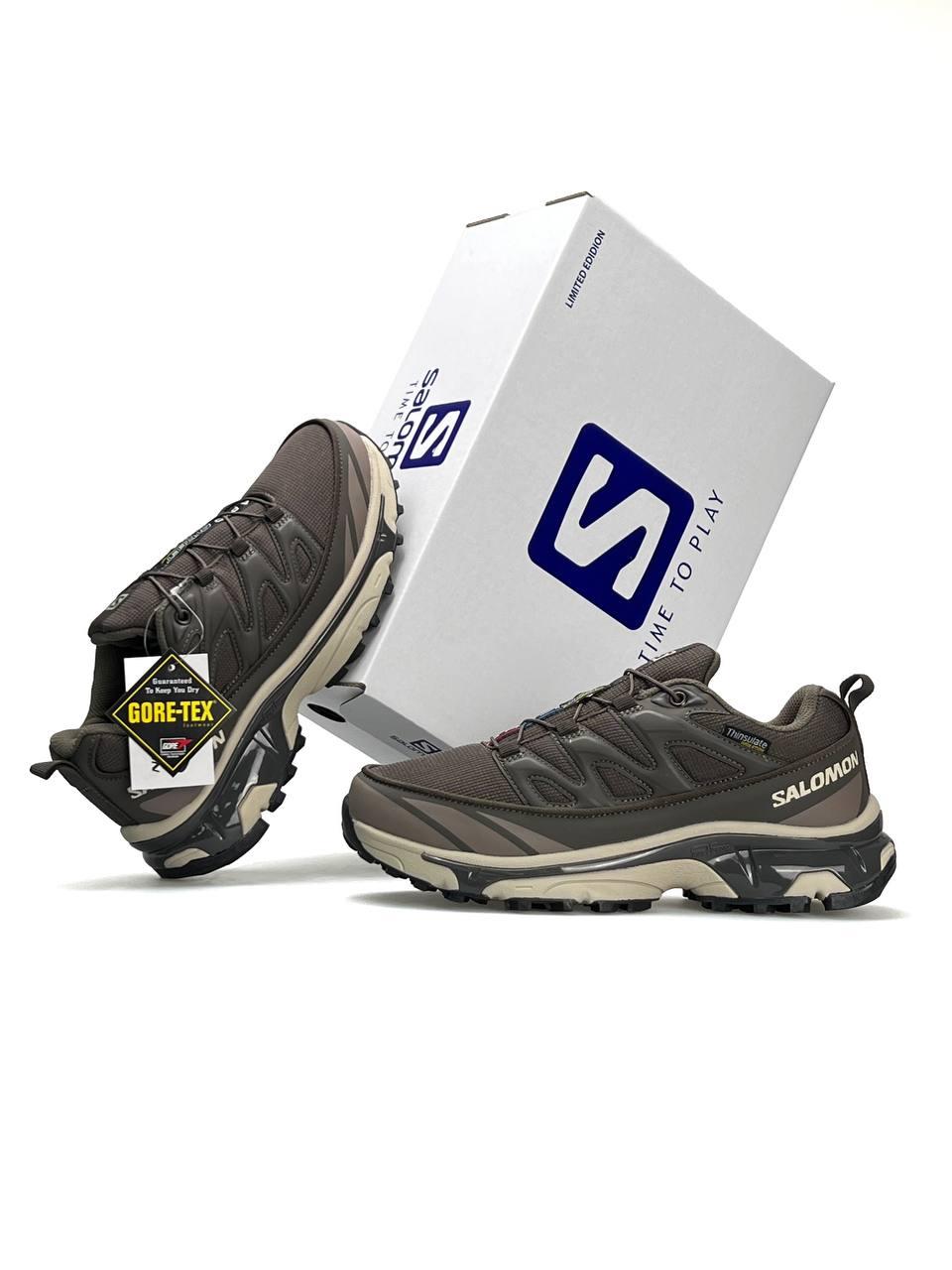 Чоловічі кросівки Salomon XT-6 Brown, кеди Соломон шкіра текстиль Gore-Tex, термо коричневі. Чоловіче взуття