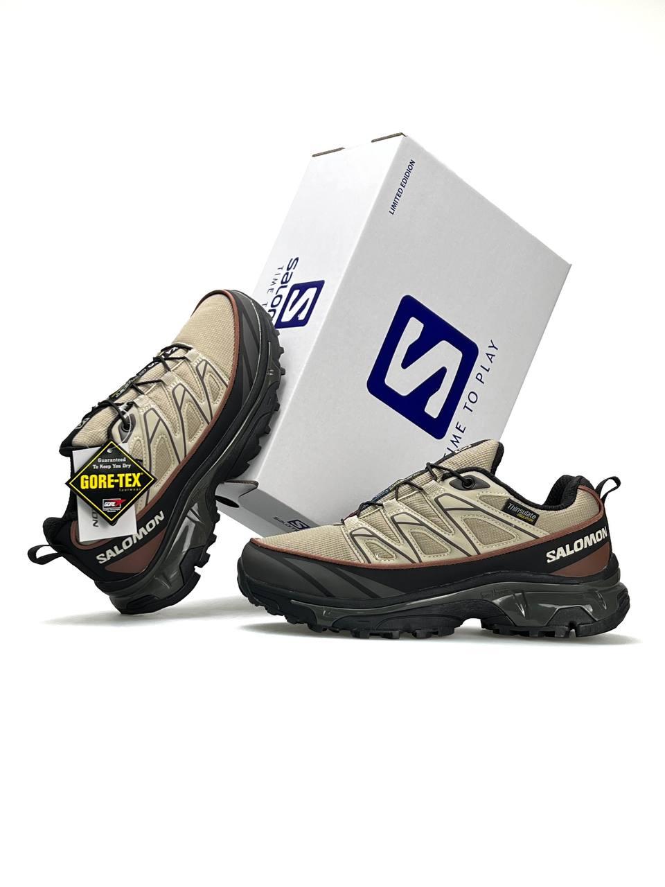 Чоловічі кросівки Salomon XT-6 Beige, кеди Соломон шкіра текстиль Gore-Tex, термо бежеві. Чоловіче взуття