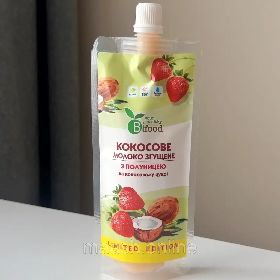 Кокосове Згущене молоко з полуницею дойпак Bifood, 150г