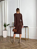 Кавове плаття з ангори в рубчик із зав'язками на талії, фото 4