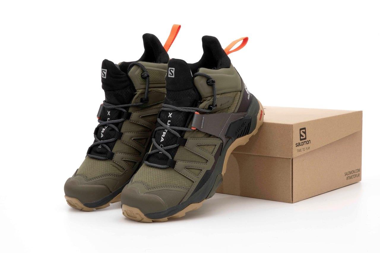 Чоловічі кросівки Salomon X Ultra 4 MID GTX GORE-TEX Хакі Соломон Х 4 МИД Горе Текс високі текстиль демісезон