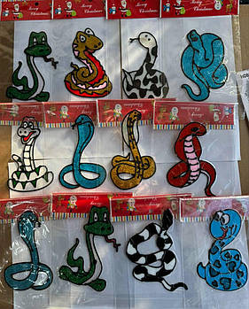 Новорічні наклейки на вікна силіконові символ 2025 року Змія 14*18 см