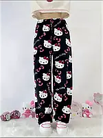 Піжамні плюшеві штани Hello Kitty, чорні, теплі (10454)