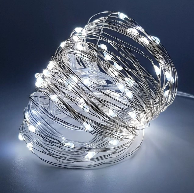 Світлодіодна гірлянда роса usb 10 метрів 100 LED, гірлянда нитка крапля роси на батарейках Білого кольору