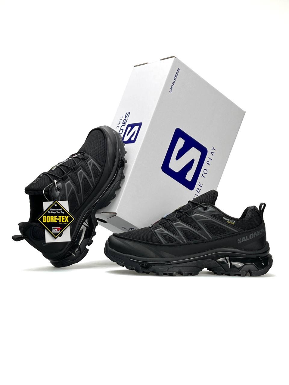 Чоловічі кросівки Salomon XT-6 Black, кеди Соломон шкіра текстиль Gore-Tex, термо чорні. Чоловіче взуття