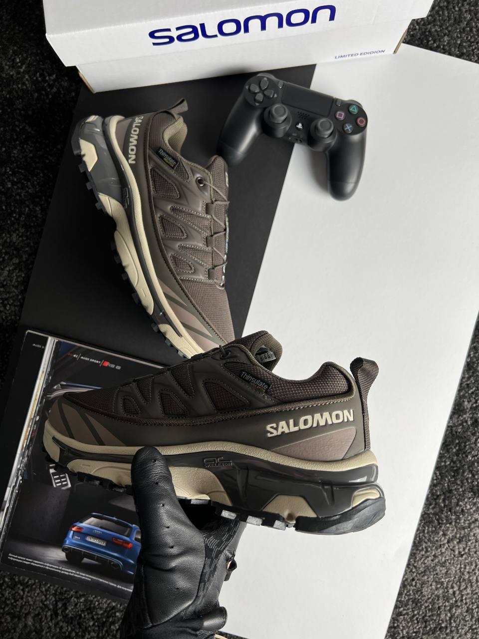 Чоловічі кросівки Salomon XT-6 Brown, кеди Соломон шкіра текстиль Gore-Tex, термо коричневі. Чоловіче взуття