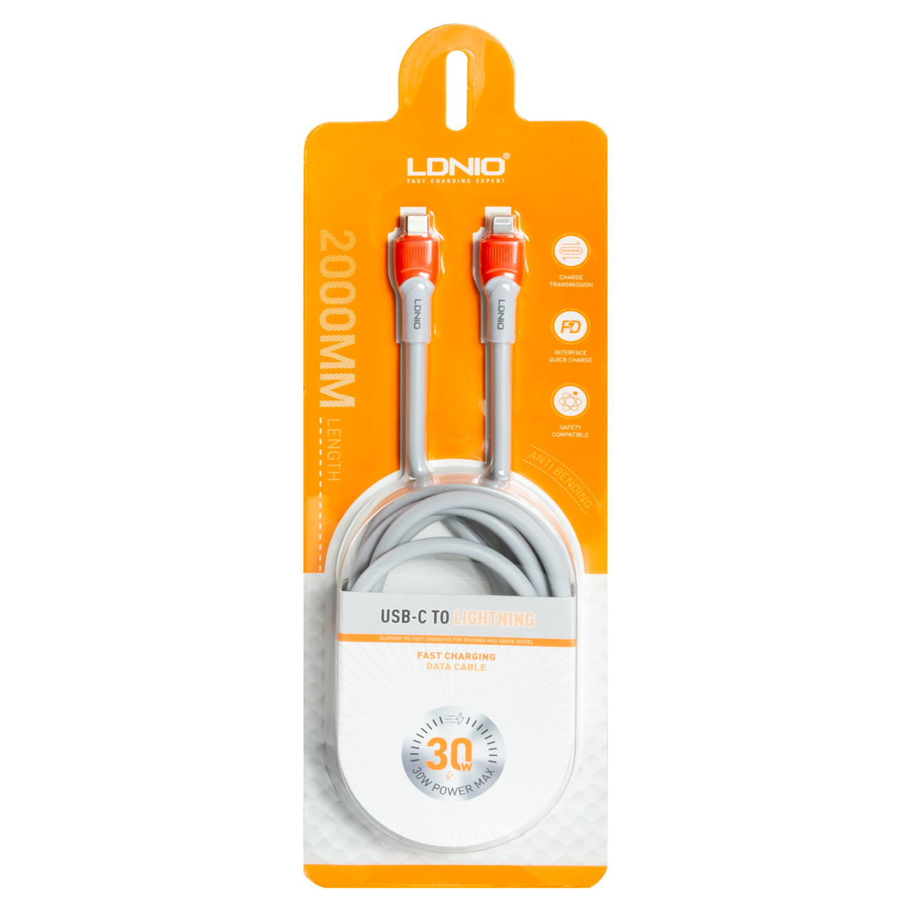 Кабель Type-C-Lightining LDNIO LC602I PD 30W 2м червоно-білий