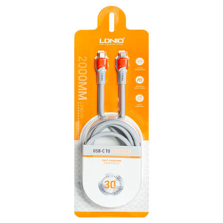 Кабель Type-C-Lightining LDNIO LC602I PD 30W 2м червоно-білий, фото 1