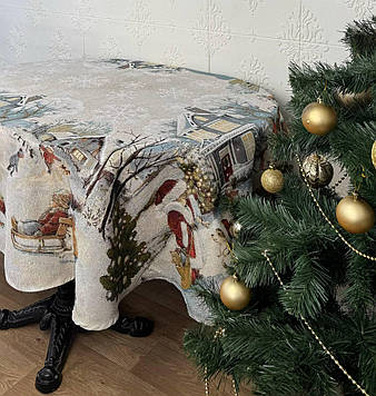 Скатертина новорічна гобеленова Verolli в коробці 160*220 см овальна Туреччина