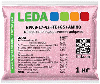 Комплексне добриво Leda NPK 8-17-42 +ТЕ+GS+AMINO 1 Кг (Leda fertilizer) / Стимулятор для плодоношення