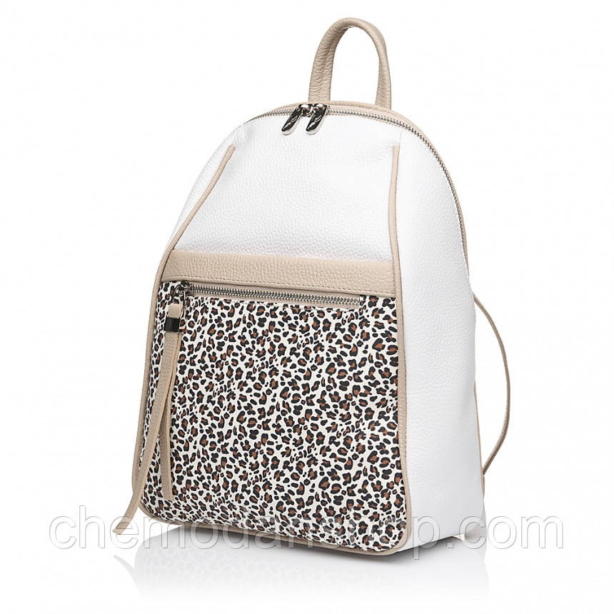 Рюкзак жіночий із натуральної шкіри білий Vito Torelli 1089 3043/1213/1005 з леопардом