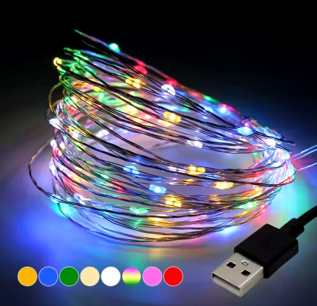 Світлодіодна гірлянда роса usb 10 м 100 LED, гірлянда нитка крапля роси на батарейках 10 метрів Різнобарвна