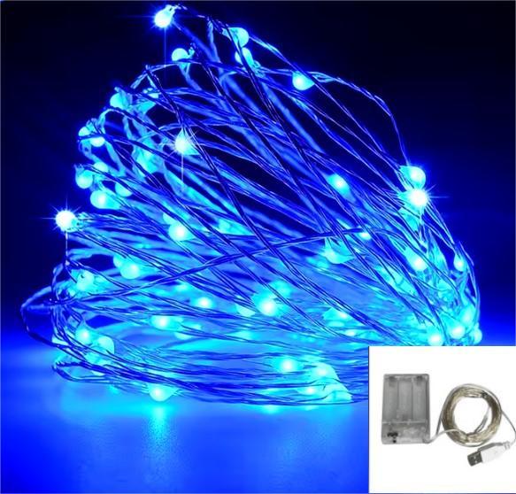 Світлодіодна гірлянда роса usb 10 м 100 LED, гірлянда нитка крапля роси на батарейках 10 метрів Синя