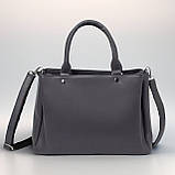 Жіноча сумка через плече велика графіт з плечовим ременем з екошкіри на три відділення, фото 7