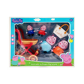 Ігровий набір героїв "Свинка Пеппа і сім'я" Bambi 552-3-2, 4 герої і коляска, Toyman