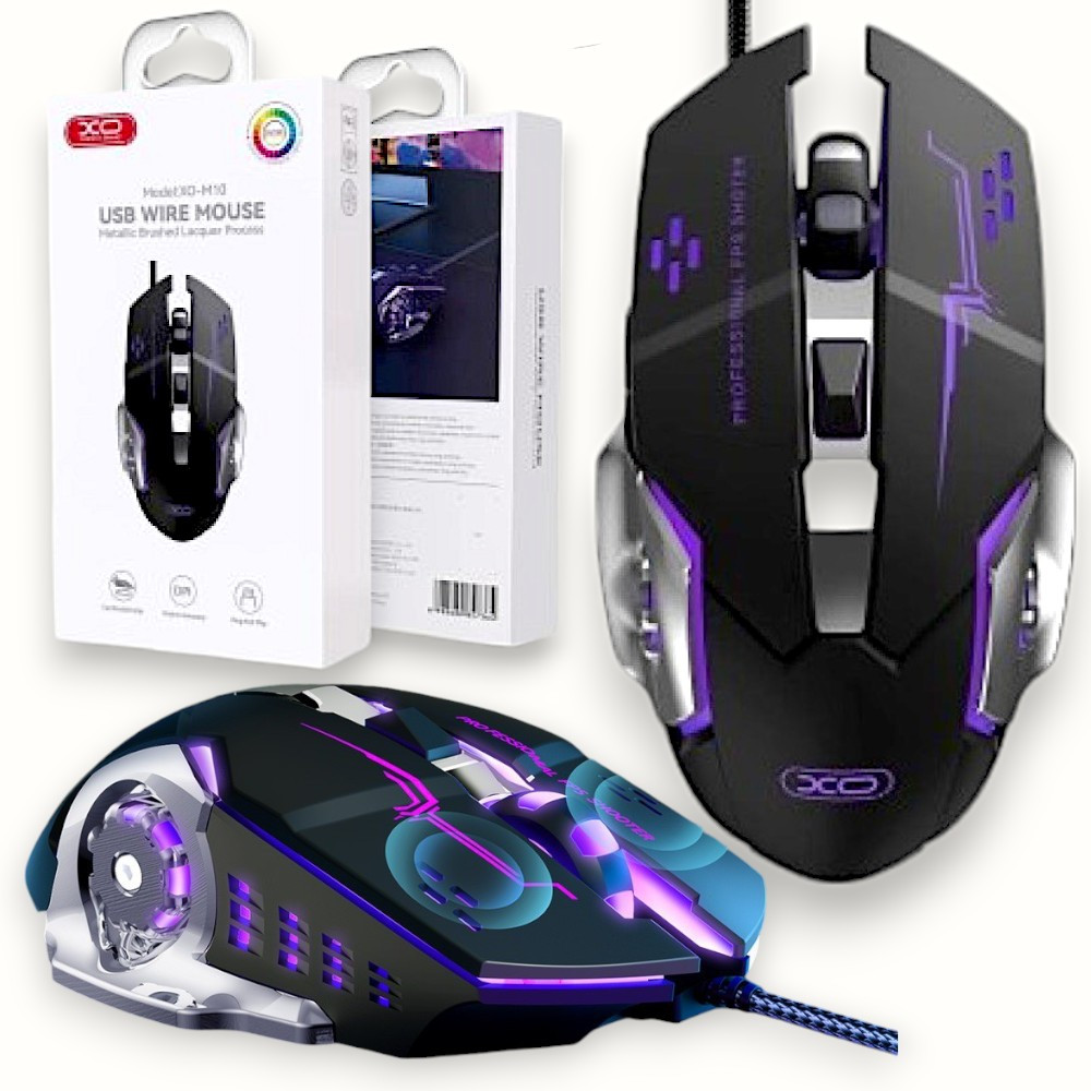 Мишка провідна ігрова з підсвічуванням XO M10 RGB 3200 DPI мишка для ігор, чорно-сірий