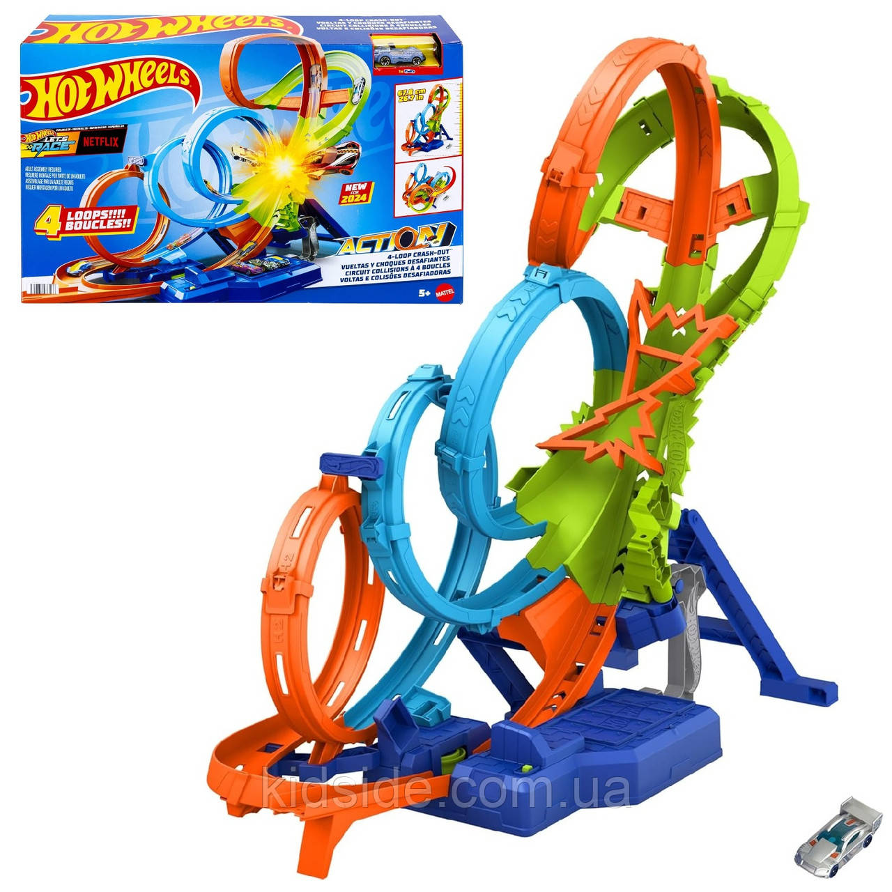 Hot Wheels HXR70 4 Loopings Crash Out Автотрек Гот Вілс Божевільні віражі та петлі