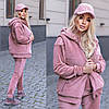 Жіночий теплий велюровий прогулянковий костюм трійка: кофта, штани та жилетка на синтепоні з капюшоном, батал великі розміри, фото 3