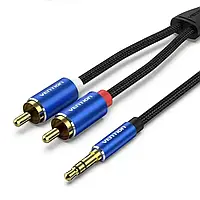 Аудіо кабель Vention AUX 3.5mm M - 2xRCA M, 1.5m, Blue (BCPLG)