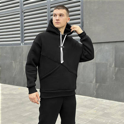 Костюм чорний для осінньо-зимового сезону стильний з капюшоном для повсякденного носіння комфортний L, фото 2