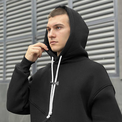 Костюм чорний для осінньо-зимового сезону стильний з капюшоном для повсякденного носіння комфортний L, фото 4