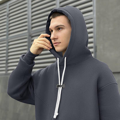 Спортивний костюм для чоловіків темно-сірий з капюшоном і кишенями осінь зима стильний комфортний, фото 3