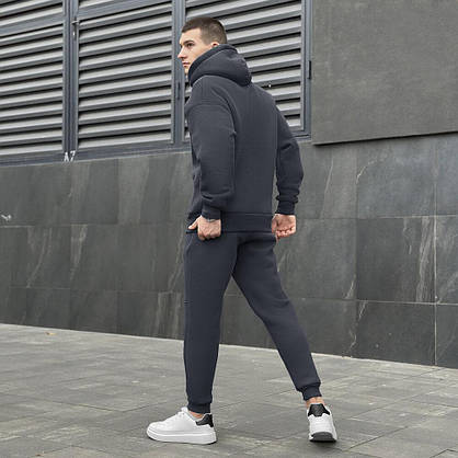Спортивний костюм для чоловіків темно-сірий з капюшоном і кишенями осінь зима стильний комфортний, фото 2